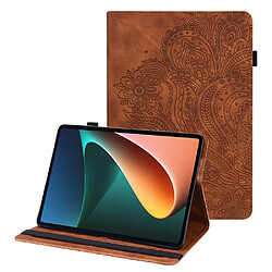 Etui en PU motif fleur avec support et porte-cartes marron pour votre Xiaomi Pad 5/Pad 5 Pro