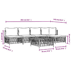 vidaXL Salon de jardin avec coussins 6 pcs blanc acier pas cher