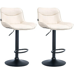 Decoshop26 Lot de 2 tabourets de bar x1 avec coutures décoratives en PVC crème pied en trompette métal noir 10_0004455