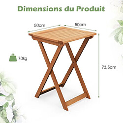 Helloshop26 Table basse pliante de jardin en bois plateau à lattes structure en forme de x table d‘extérieure carrée balcon piscine 20_0009336