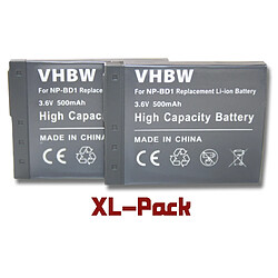 Vhbw Set de deux batteries 500mAh pour appareil photo Sony Cybershot DSC-T300, DSC-T500, DSC-T700, DSC-T900, DSC-TX1 remplace NP-BD1, NP-FD1