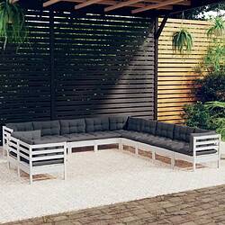 Maison Chic Salon de jardin 11 pcs avec coussins | Ensemble de Table et chaises | Mobilier d'Extérieur blanc bois de pin massif -GKD96366