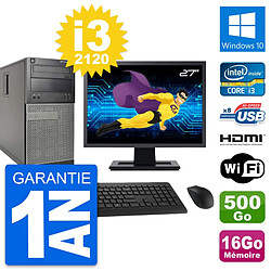 PC Tour Dell 390 MT Ecran 27" i3-2120 RAM 16Go Disque 500Go HDMI Windows 10 Wifi - Occasion