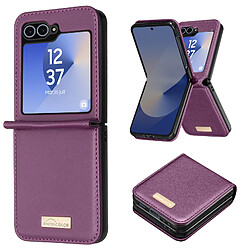 Avizar Coque pour Samsung Galaxy Z Flip 6 Dos Cuir Vegan Intérieur Rigide Violet Foncé 