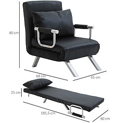 Avis Homcom Fauteuil chauffeuse canapé-lit convertible 1 place déhoussable grand confort coussin pieds accoudoirs métal suède noir