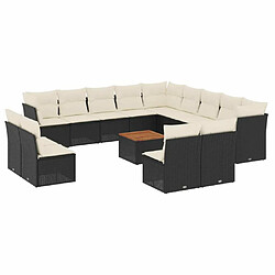 Maison Chic Salon de jardin avec coussins 14 pcs | Ensemble de Table et chaises | Mobilier d'Extérieur noir résine tressée -GKD46224