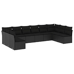 Maison Chic Salon de jardin 10 pcs avec coussins | Ensemble de Table et chaises | Mobilier d'Extérieur noir résine tressée -GKD34421