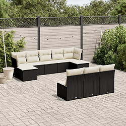 Maison Chic Salon de jardin 10 pcs avec coussins | Ensemble de Table et chaises | Mobilier d'Extérieur noir résine tressée -GKD25515