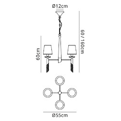 Luminaire Center Suspension Tiffany 4+4 Ampoules E14+G9, chrome poli avec Abat jour blancs & cristal transaparent