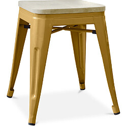 ICONIK INTERIOR Tabouret Design Industriel - Bois & Métal - 45cm - Stylix Doré