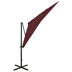 Helloshop26 Parasol meuble de jardin déporté avec mât et lumières led rouge 250 cm bordeaux 02_0008526