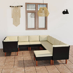 vidaXL Salon de jardin 9 pcs avec coussins Résine tressée Noir