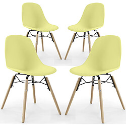 ICONIK INTERIOR Chaise de Salle à Manger - Design Scandinave - Pieds en Bois - Lot de 4 - Skögur Jaune pâle