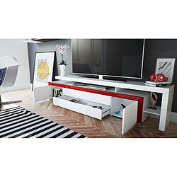 Mpc Meuble TV Blanc Laqué Et Avola Anthracite Mat + LED (lxhxp) : 227 X 52 X 35 pas cher