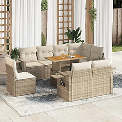 vidaXL Salon de jardin avec coussins 9 pcs beige résine tressée