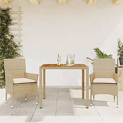 vidaXL Ensemble à manger de jardin et coussins 3pcs beige rotin acacia