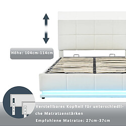 KOMHTOM Lit Rembourré 140 X 200 cm Avec Led Et Espace De Rangement À Relevage Hydraulique - Sommier À Lattes - Simili Cuir - Blanc pas cher