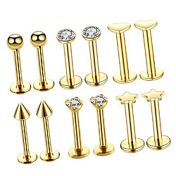 Avis Anneaux de lèvre de Labret de barre de lèvre en acier 16G bijoux de perçage de goujon de Trag d'or