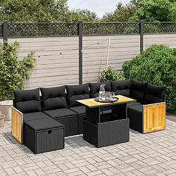 Maison Chic Ensemble Tables et chaises d'extérieur 8 pcs avec coussins,Salon de jardin noir résine tressée -GKD425780