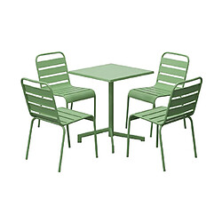 Mes Ensemble table de jardin carrée + 4 chaises en métal vert - BACA