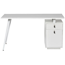 Pegane Bureau en MDF laqué blanc mat avec pieds en métal, table de travail - Longueur 140 x Profondeur 60 x Hauteur 76 cm