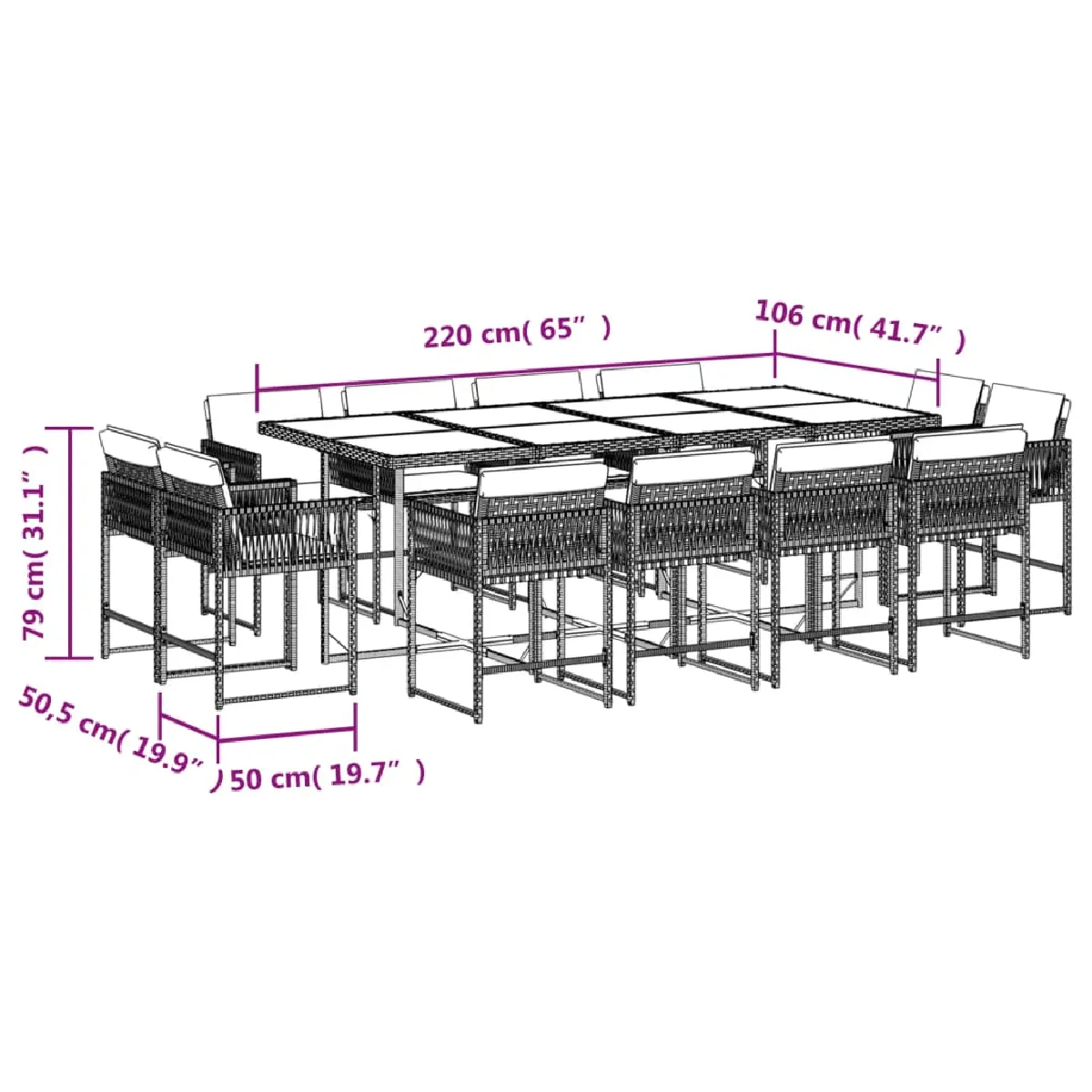 Acheter vidaXL Ensemble à manger de jardin coussins 13 pcs gris résine tressée