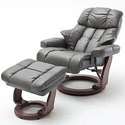 Inside 75 Fauteuil relax CLAIRAC XL assise en cuir nougat pied en bois couleur noyer avec repose pied