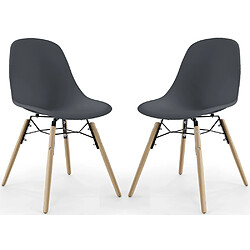 ICONIK INTERIOR Chaise de Salle à Manger - Design Scandinave - Pieds en Bois - Lot de 2 - Skögur Gris foncé