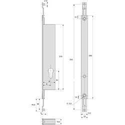 Serrure 2 points pour cylindre coffre de 41 mm pour tringle plate - STREMLER - 2253.41.TI24