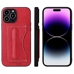 Coque en TPU + PU antichoc, anti-chute avec béquille et porte-carte pour votre iPhone 14 Pro - rouge