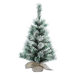 Décoris Mini sapin artificiel enneigé / vert foncé dans sac jute H.60cm GREENY