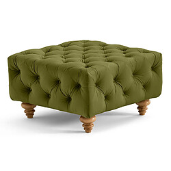 Lisa Design Walter - pouf chesterfield en velours - pieds bois Walter - pouf chesterfield en velours - pieds bois - Vert