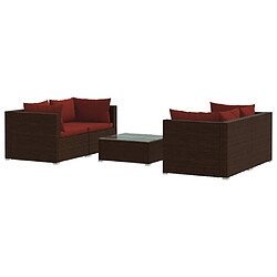 Maison Chic Salon de jardin 5 pcs + coussins - Mobilier/Meubles de jardin - Table et chaises d'extérieur Résine tressée Marron -MN32292