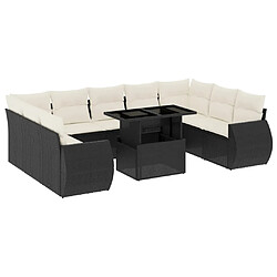 vidaXL Salon de jardin 10 pcs avec coussins noir résine tressée