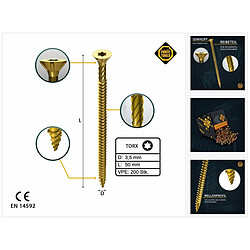 Forte-Forte FORTE Tools Vis à bois universelle 3,5 x 50 mm T15, Galvanisée jaune, Tête fraisée Torx, Filetage total, 200 pcs. (000051399471)