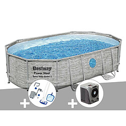 Kit piscine tubulaire ovale Bestway Power Steel SwimVista avec hublots 4,88 x 3,05 x 1,07 m + Kit d'entretien Deluxe + Pompe à chaleur