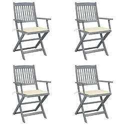 vidaXL Chaises pliables d'extérieur lot de 4 et coussins Bois d'acacia