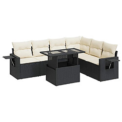 vidaXL Salon de jardin 7 pcs avec coussins noir résine tressée