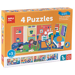 Apli Association Puzzle the House - 4 Puzzles de 4 Pièces xxl - Éléments Géométriques Découpés - Améliore la Psychomotricité Fine et la Concentration - Coloré