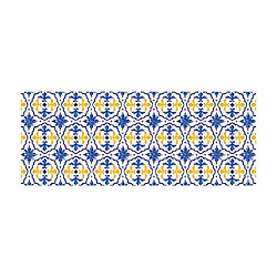 Vente-Unique Tapis de couloir en vinyle effet carreaux de ciment - 66x160 cm - Bleu et jaune - FLORILI