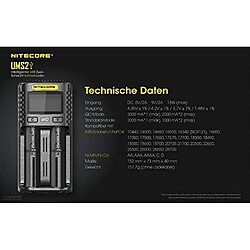 Nitecore Chargeur Universel Intelligent 2 Ports UMS2 Adulte Unisexe, Noir, L: 152 x l: 73 x H:40