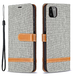 Etui en PU Tissu de jeans de couleurs assorties avec dragonne gris pour votre Samsung Galaxy A22 5G (EU Version)