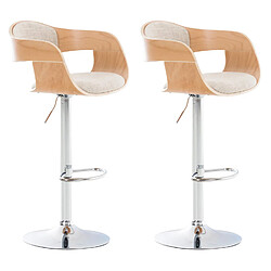 Decoshop26 Lot de 2 tabourets de bar design scandinave en tissu crème et structure en bois clair 10_0004255