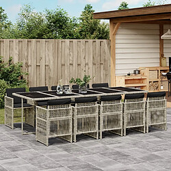 Maison Chic Ensemble à manger d'extérieur 11 pcs avec coussins,Salon de jardin gris poly rotin -GKD312610