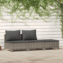 vidaXL Salon de jardin 3 pcs avec coussins Gris Résine tressée