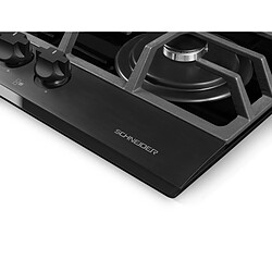 Avis Schneider SCTG6031N3LPG - Plaque de cuisson gaz 60cm - Support fonte - 3 brûleurs dont 1 wok - Surface verre - Noir