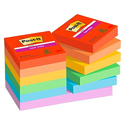 Notes couleurs Playful Super Sticky Post-it 47,6 x 47,6 mm - bloc de 90 feuilles - Lot de 12