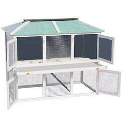 Helloshop26 Cage clapier double pour animaux 130 x 68 x 105 cm bois vert blanc 02_0000571