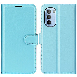 Coque en TPU + PU texture litchi avec support bleu pour votre Motorola Moto G31