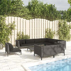 vidaXL Salon de jardin 10 pcs avec coussins Résine tressée Gris foncé